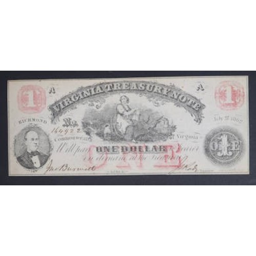 US4898.)CIVIL WAR STATE OF VIRGINIA $1 BANKNOTE